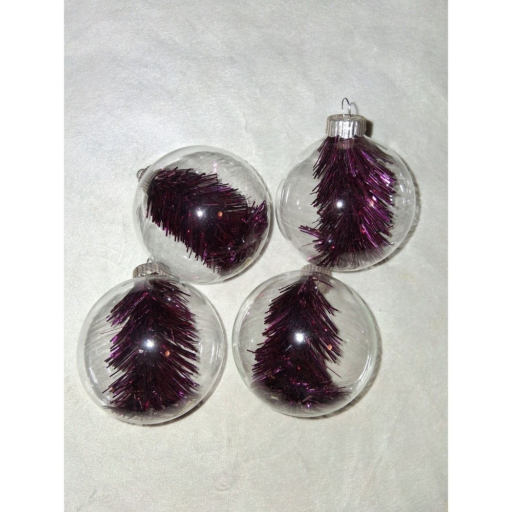 Martha Stewart Everyday Set of 4 Clear Glass Ball Christmas Ornaments Purple